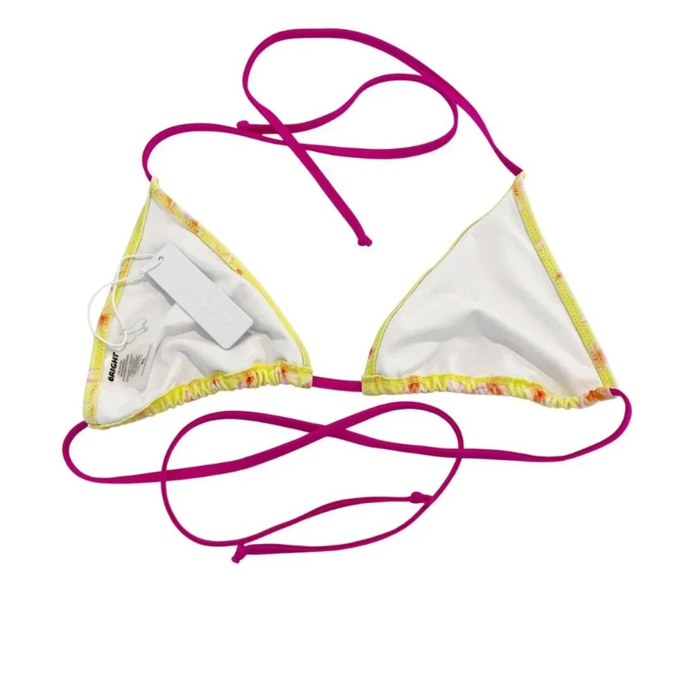 NEW Bright Swim Melody Paradise Triangle Bikini Top Yellow Pink Floral - Size XL - Picture 2 of 3